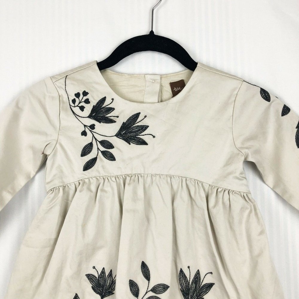 TEA COLLECTION Dress Girls Size 3 Embroidered Detail Beige School Casual - Picture 3 of 9